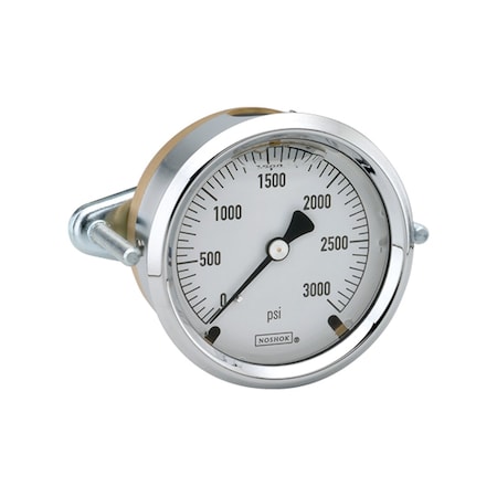 NOSHOK Pressure Gauge, 2.5" Brass Case, Copper Alloy Internals, 160 psi/kg/cm2, 7/16"-20 Male Bottom Conn, Glycerin Fill 25-300-SST-160-psi/kg/cm2